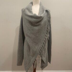 Lovestitch Gray Fringe Trim Sweater Wrap Shawl